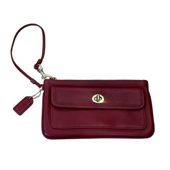 Coach Legacy Classic Red Turn-lock Leather Wristlet wallet Brass Hardware EUC - Picture 1 of 6